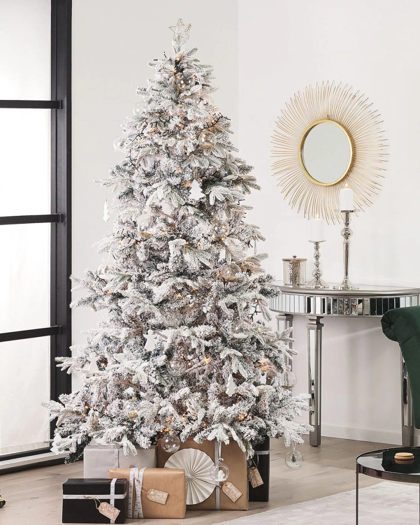 Albero di Natale Artificiale Bianco Innevato con Base in Metallo 180 cm