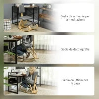 Sedia Inginocchiatoio con Movimento a Dondolo, in Tessuto Effetto Lino e Legno di Betulla, 51x84x93 cm, Grigio