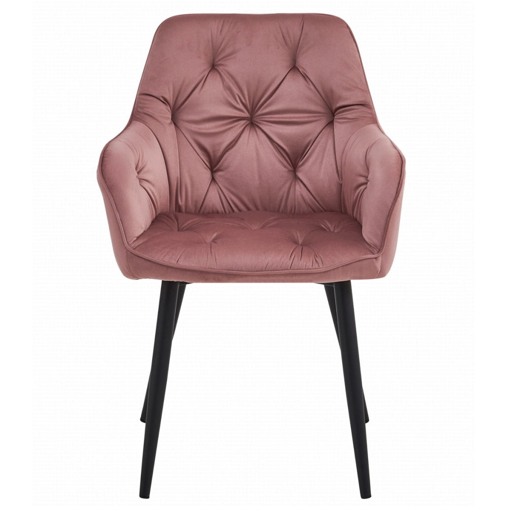 Set di 2 sedie Jork in velluto rosa con gambe nere
