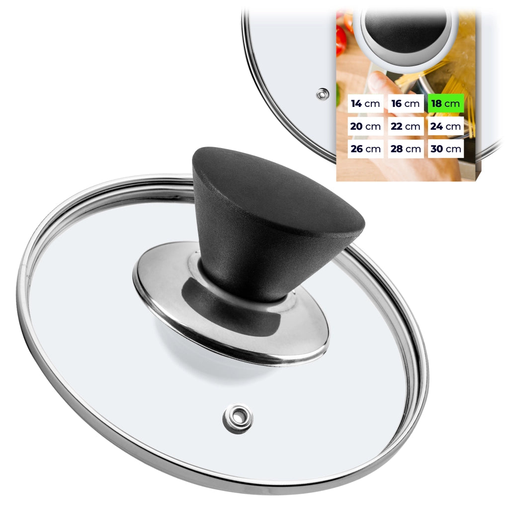 Coperchio in vetro KADAX da 18 cm, universale, resistente al calore, per pentole e padelle.