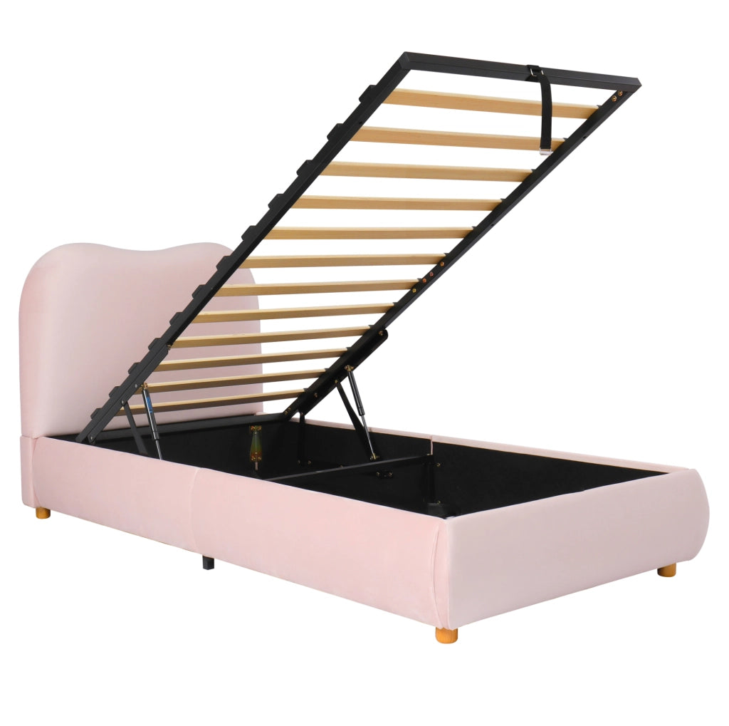 Letto imbottito con contenitore in velluto rosa