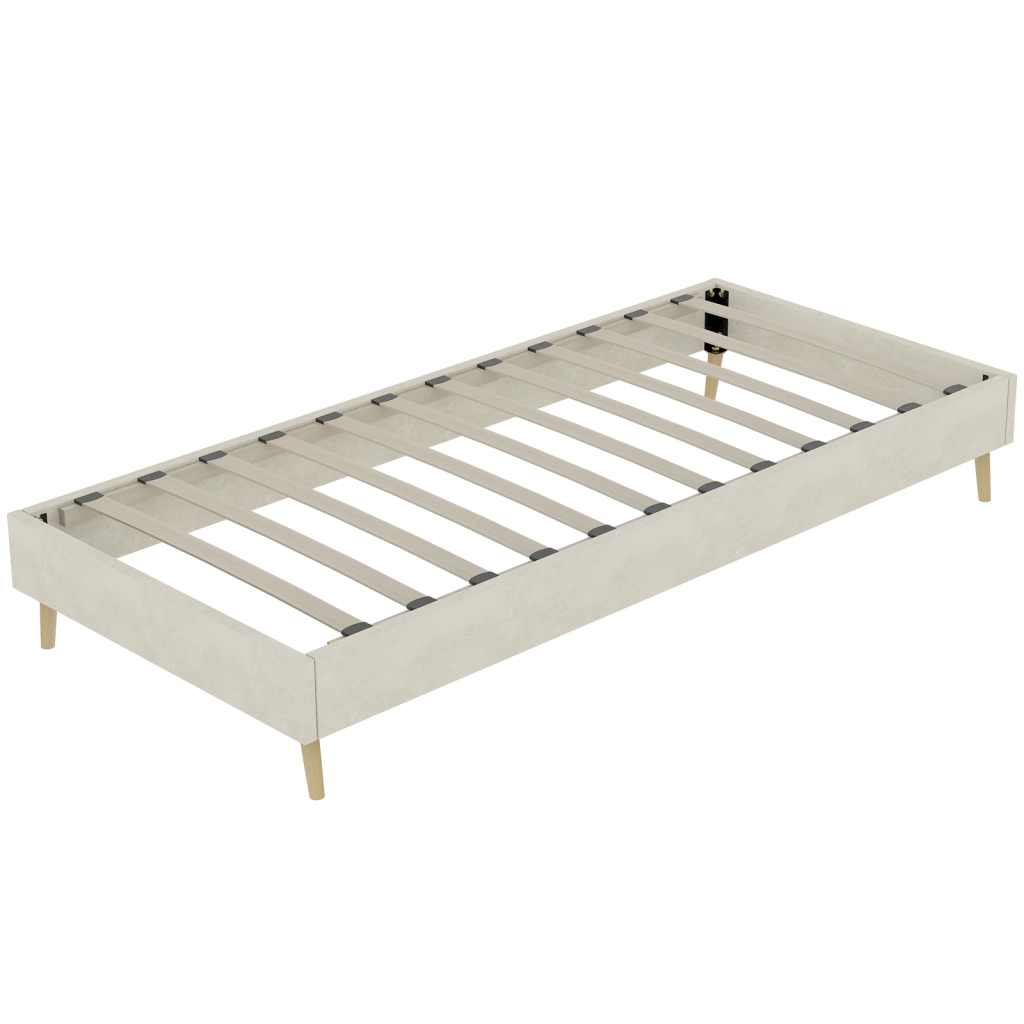 Letto singolo 90x200 cm in tessuto beige con struttura in metallo, stile moderno