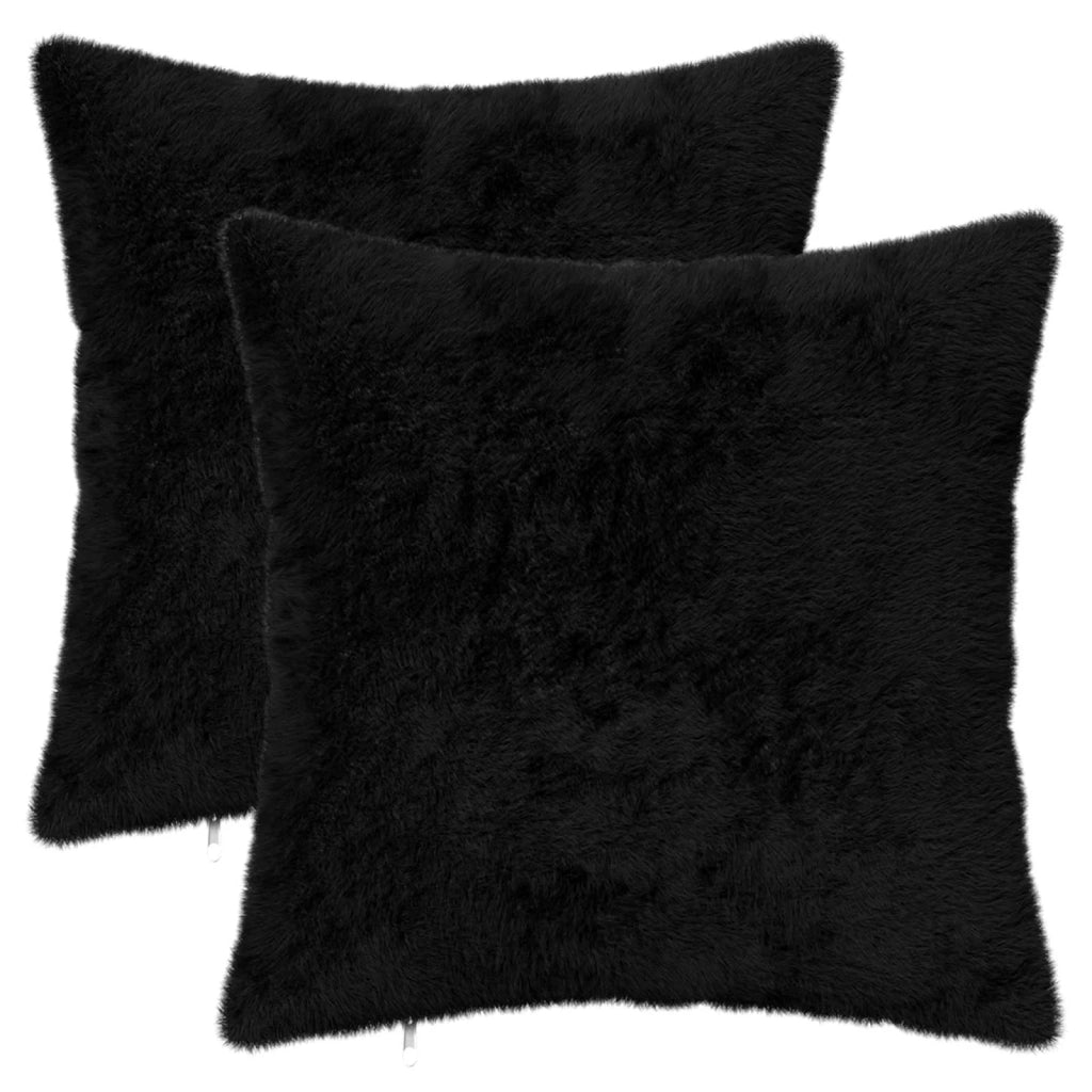 Federa 2 pz HEERLEN Nero 35 x 35 cm Pelliccia di Coniglio Finta 908289