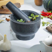 Set di Triturazione Aglio Multifunzione - Piatto di Pietra di Granito e Stampatore - Nero Grigio - Utensili da Cucina per Spezie Erbe.
