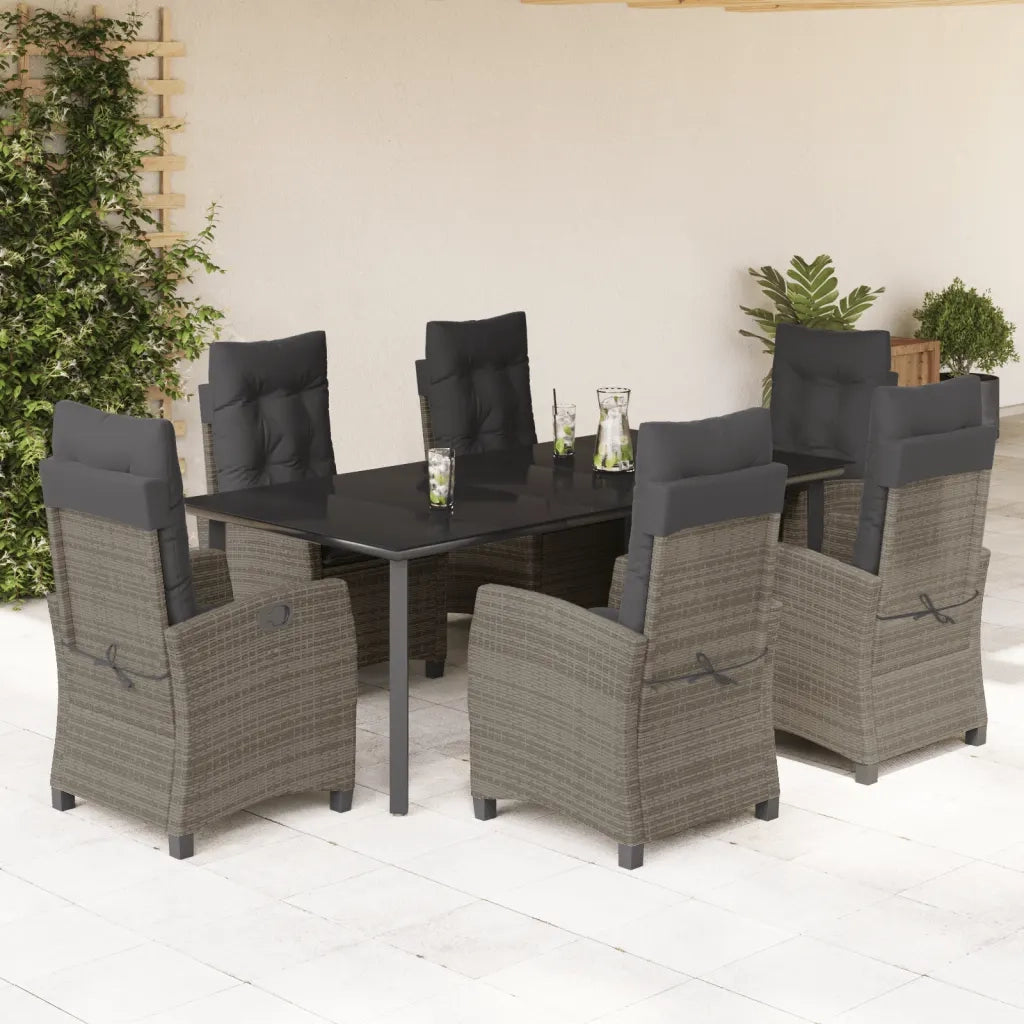 Set da Pranzo da Giardino 7 pz con Cuscini in Polyrattan Grigio