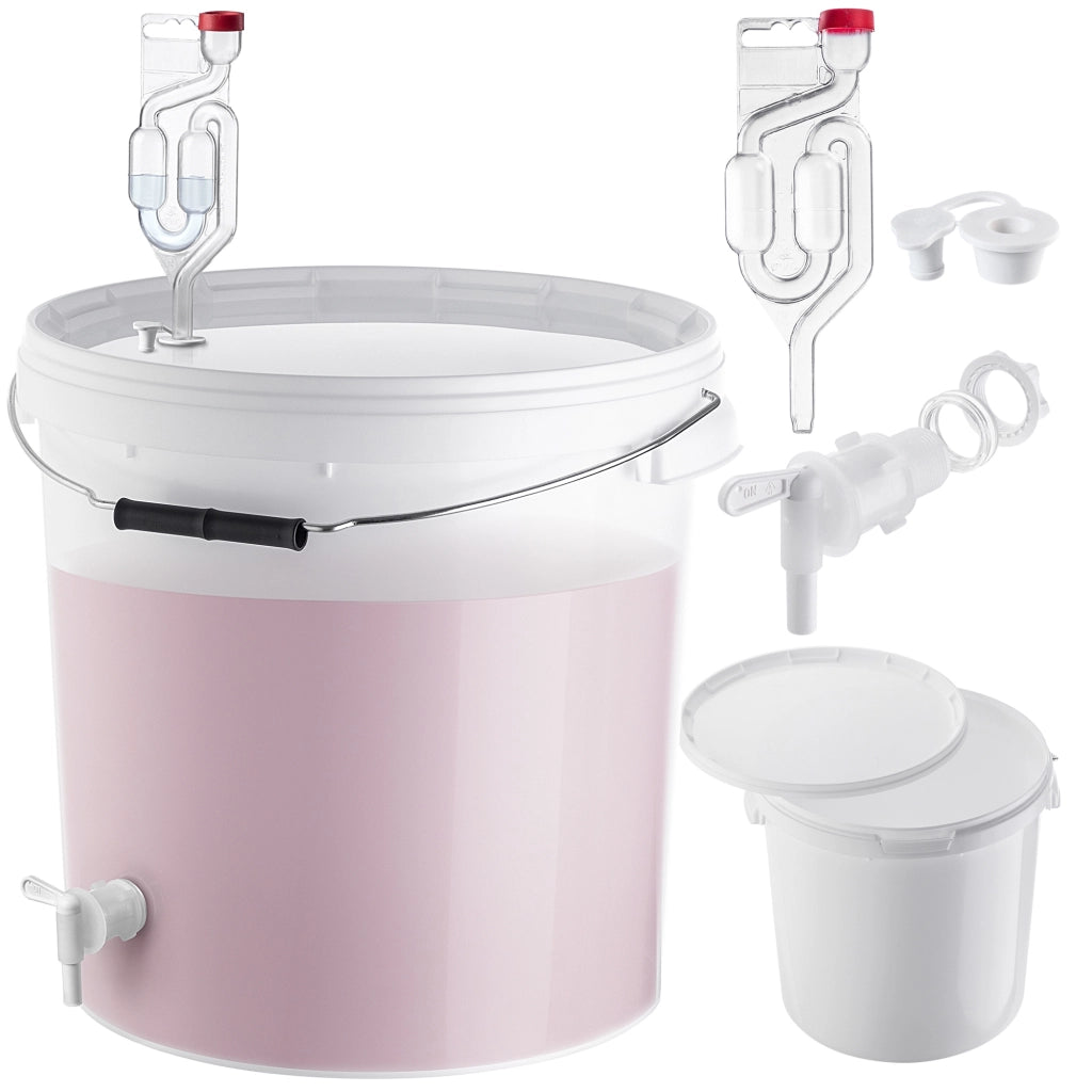 Set di contenitori per fermentazione KADAX da 20 litri per vino e liquori, completo di rubinetto, tubo e tappo.