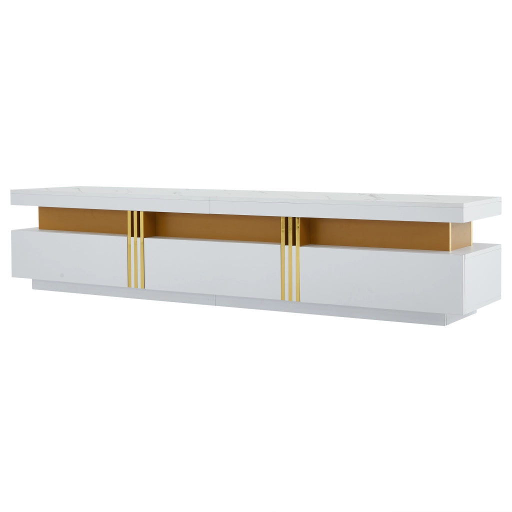 Mobile TV basso moderno effetto marmo, 200 x 40 x 42 cm, per TV fino a 90", 3 cassetti e gestione cavi