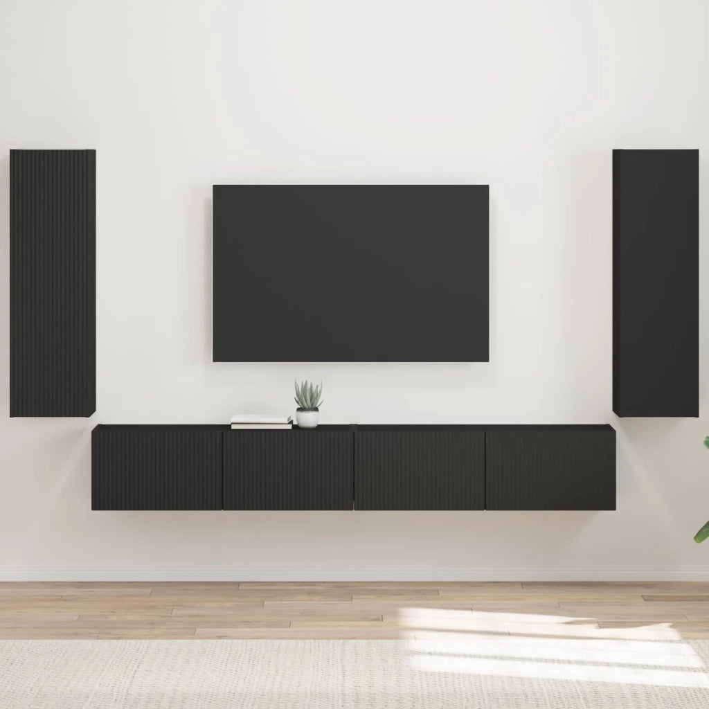 Set di Mobiletto da TV a Parete 4 pcs Nero Legno multistrato 3408926