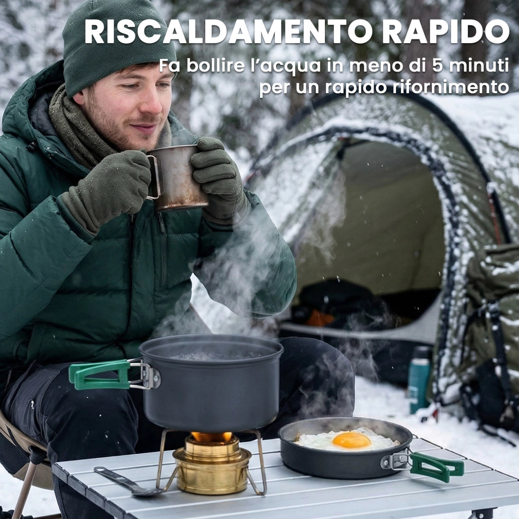 Set 8 Pezzi da Cucina per Campeggio Kit Ultraleggero con Manici Anti-Scottatura in Alluminio Grigio