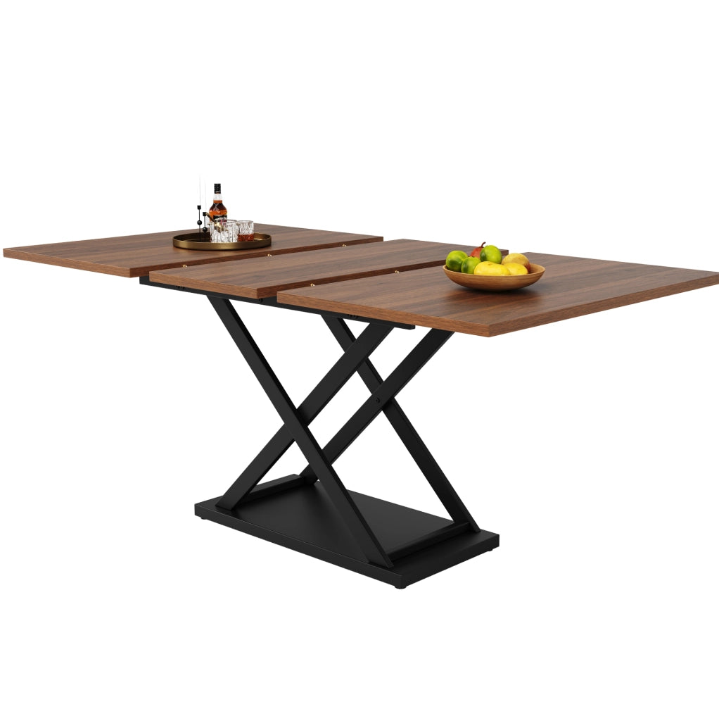 Tavolo da pranzo allungabile 120-160x80x75 cm; MDF e metallo; noce e nero