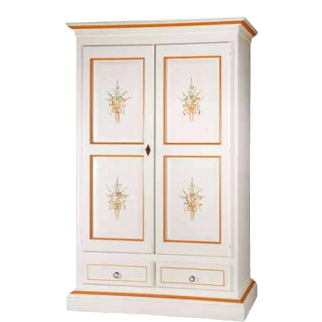 Armadio 2 porte legno shabby bianco e decori arancioni 125x61x200 - Mobili 2G