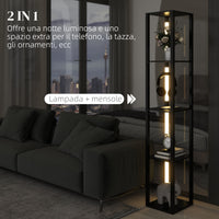 Lampada da Terra con 4 Ripiani 29x29x163 cm 3 Luminosità Regolabili e Interruttore a Pedale in MDF Nero