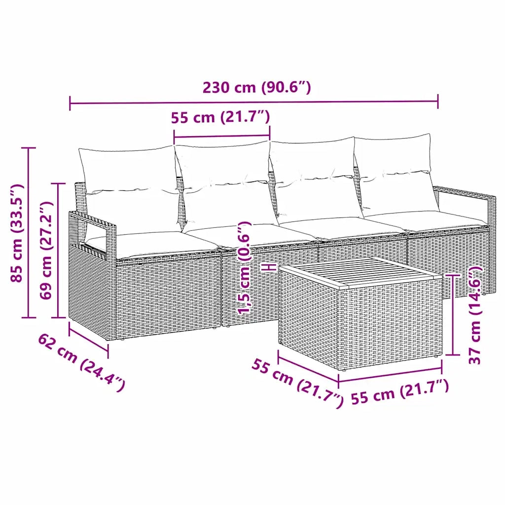 Set Divano da Giardino con cuscino 5 pz-Sofa da Giardino-Divanetto da esterno Nero polyrattan 700569