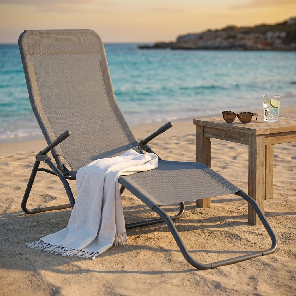 Sdraio mare prendisole Pieghevole  in Acciaio Textilene cm 135x60x95 - LONNY