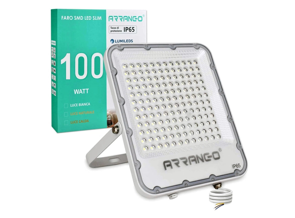 Faro SMD LED Slim IP65 Chip LUMILEDS 100 Watt Luce Bianca Calda 10000 Lumen