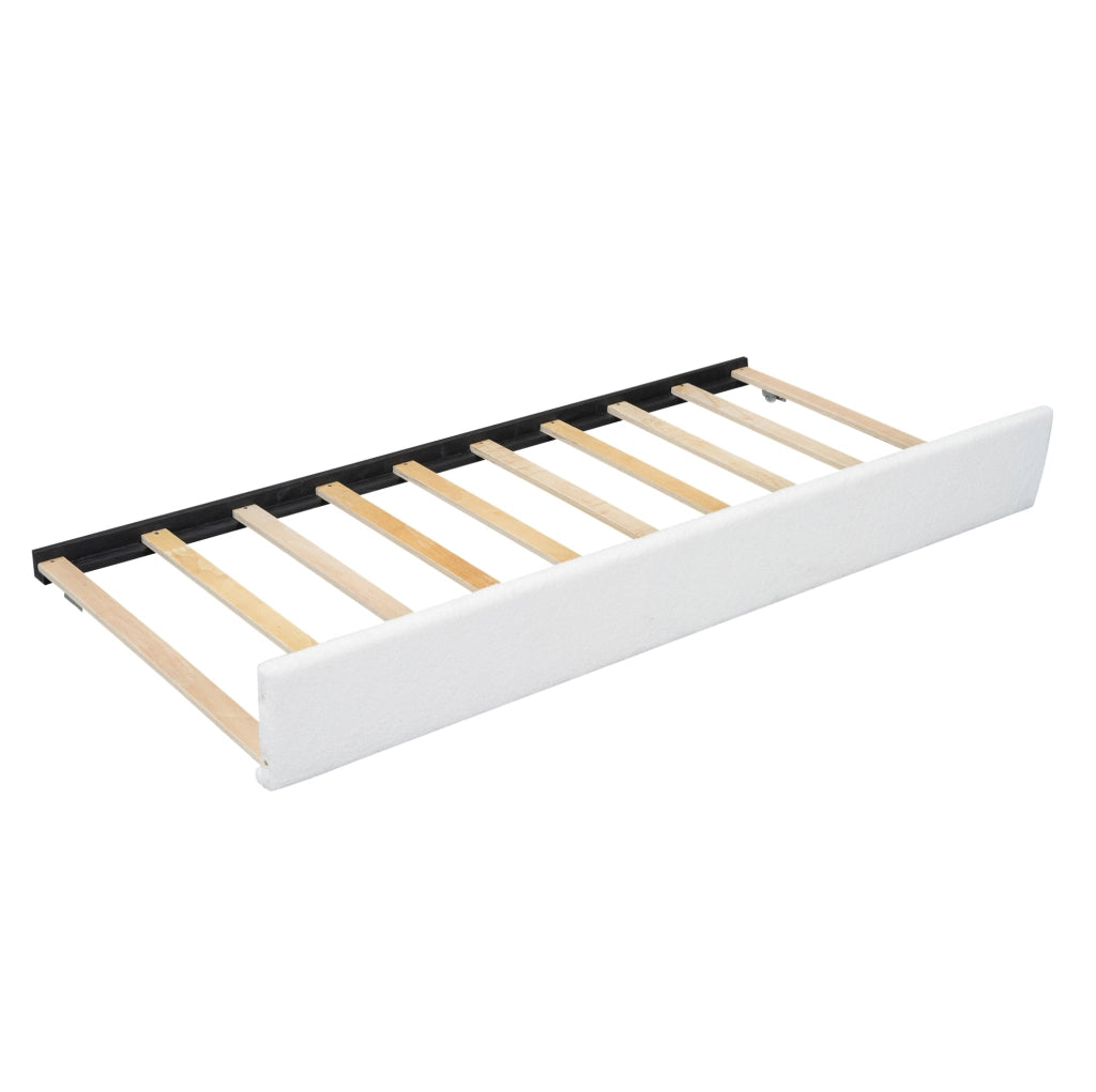 Letto imbottito 90x200 cm bianco con letto estraibile e design essenziale