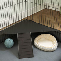 Gabbia per Animali Piccoli 2 in 1 121x61x61 cm con Coperchio Rimovibile e Sezioni Separate Nero