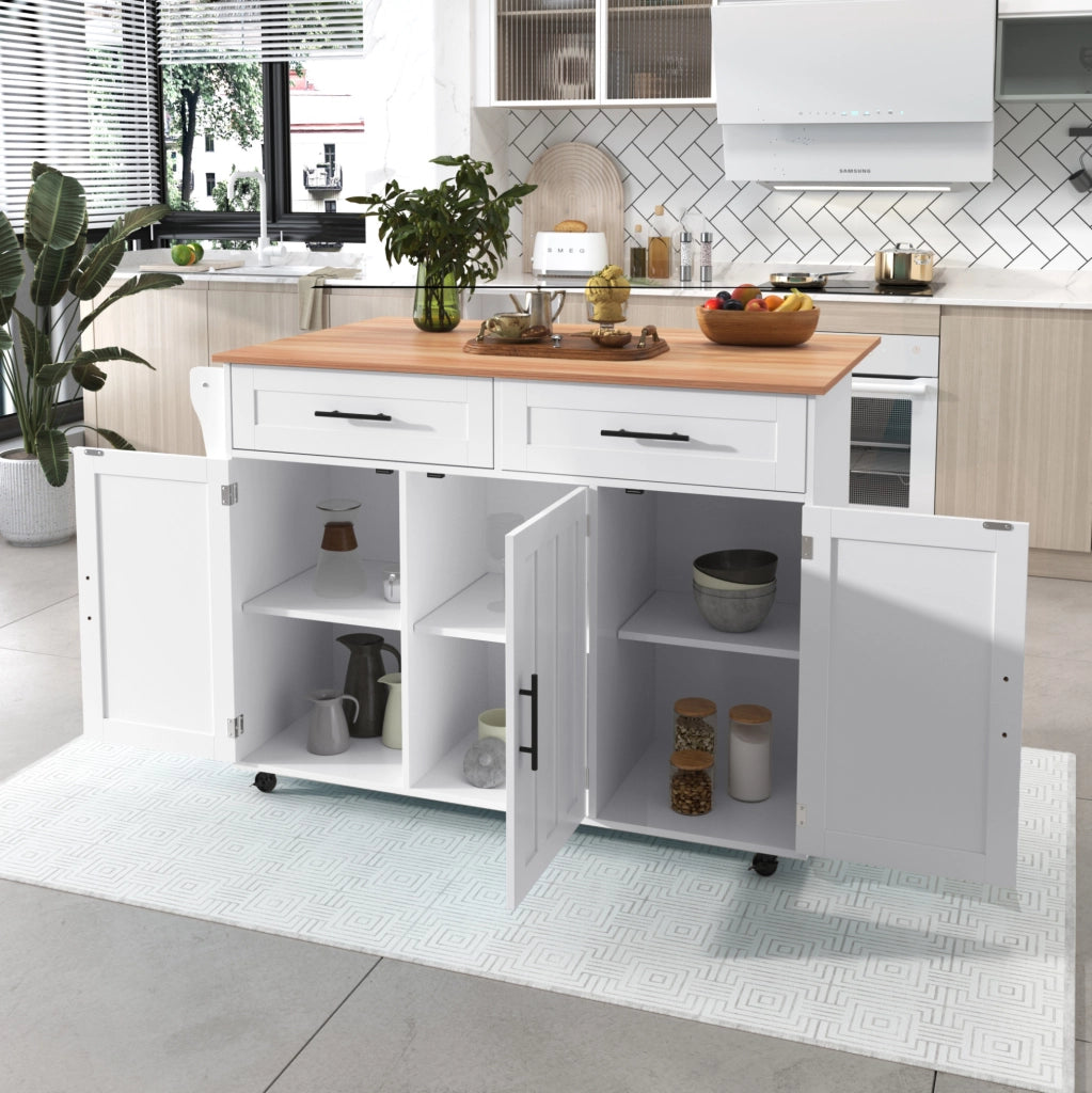 Carrello cucina con piano pieghevole 129x71x91;5 cm in MDF bianco e naturale