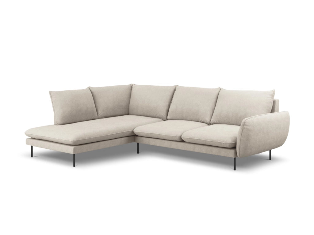 Cosmopolitan Design - Divano angolare sinistro "Vienna" 6 posti in tessuto strutturato beige chiaro 