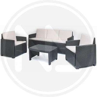 SALOTTO IN RESINA ANTRACITE VARANO COMPLETO DI CUSCINI SET ARREDO GIARDIN