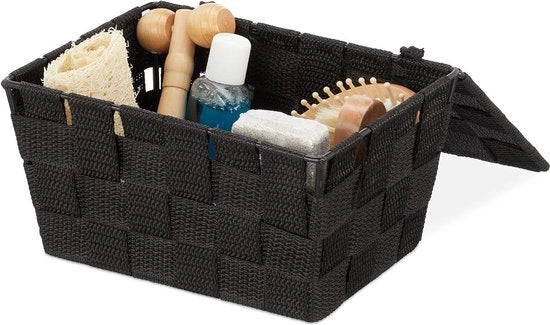 Cassa di stoccaggio per bagno con coperchio - Cassetto in plastica 18 litri - Dimensioni: circa 105 x 195 x 145 cm - Nero