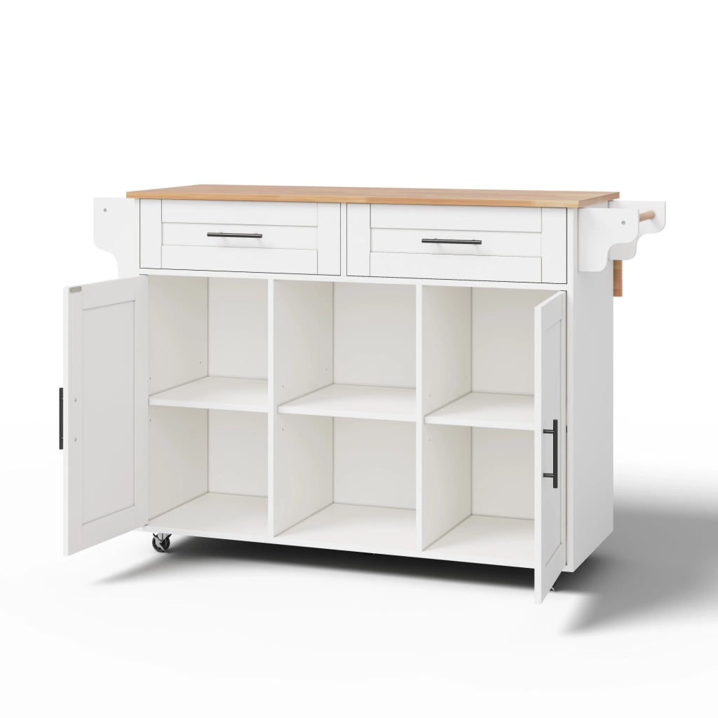Isola Cucina Multifunzione ¨C MINIMAL ¨C Piano Pieghevole, Ripiani Regolabili, 5 Ruote, 145x45x94,5 cm