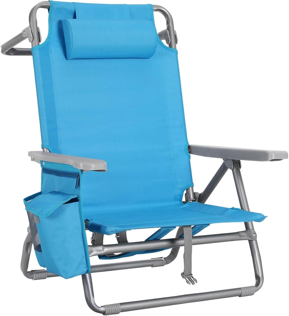 Sedia da Spiaggia Pieghevole, Sedia Pieghevole Leggera e Portatile come uno Zaino, Sedia da Campeggio, Reclinabile, Capacità di Carico fino a 150 kg, Sedia Pieghevole da Esterni