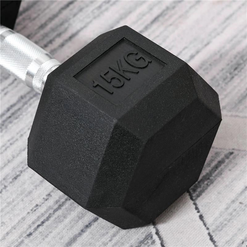 MANUBRIO 15 KG ESAGONALE CON IMPUGNATURA ANTISCIVOLO, IN ACCIAIO E GOMMA, Ø15.5 X 33.6 CM, NERO