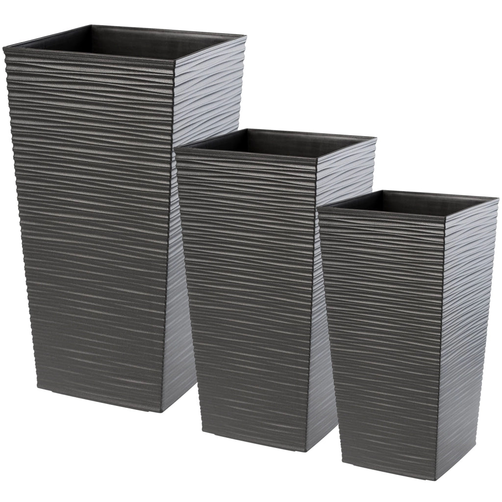 Set di 3 vasi da fiori KADAX, vasi da giardino + inserti, alti e grandi, grafite 37+47+57 cm