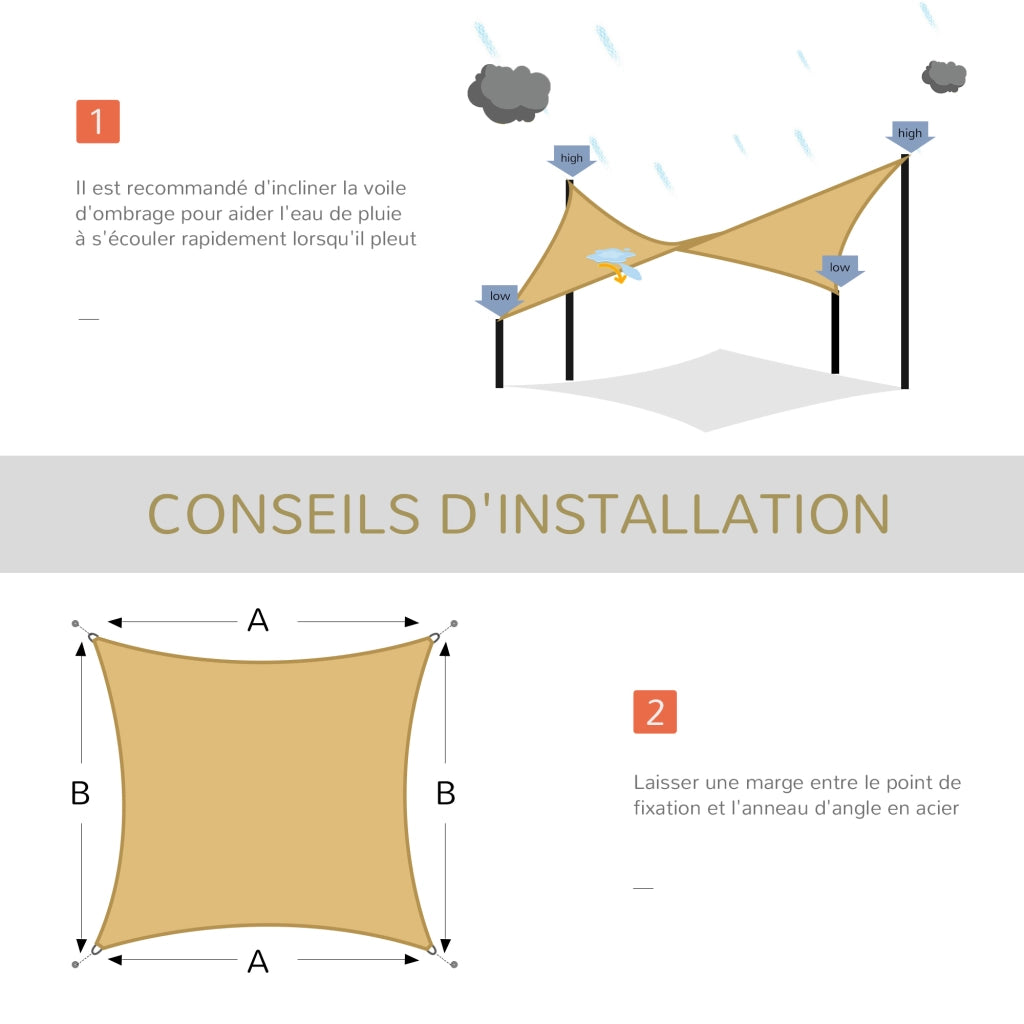 Tenda da sole rettangolare 3x3m ¨C Zephmum ¨C Polietilene sabbia con sacco