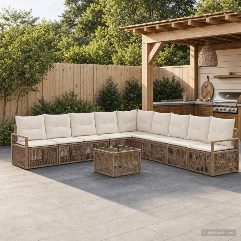 Set Divano da Giardino 10 pz Beige polyrattan 3435738