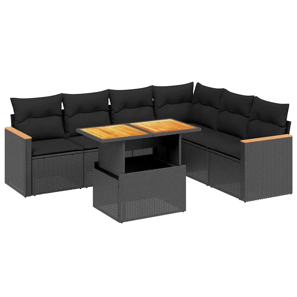 Set Divani da Giardino con Cuscini 7pz Nero Polyrattancod mxl 88736