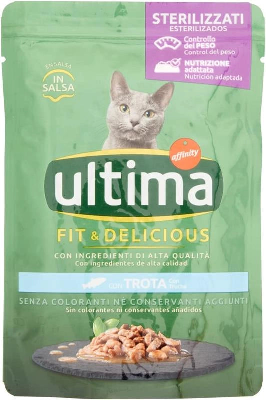 ULTIMA CAT BOCCONCINI PER GATTI STERILIZZATI IN BUSTINA DA 85 GR ALLA TROTA