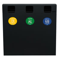 Pattumiera per Raccolta Differenziata 3 Scomparti 180 L 90x30x96 cm in Acciaio Verniciato Antracite