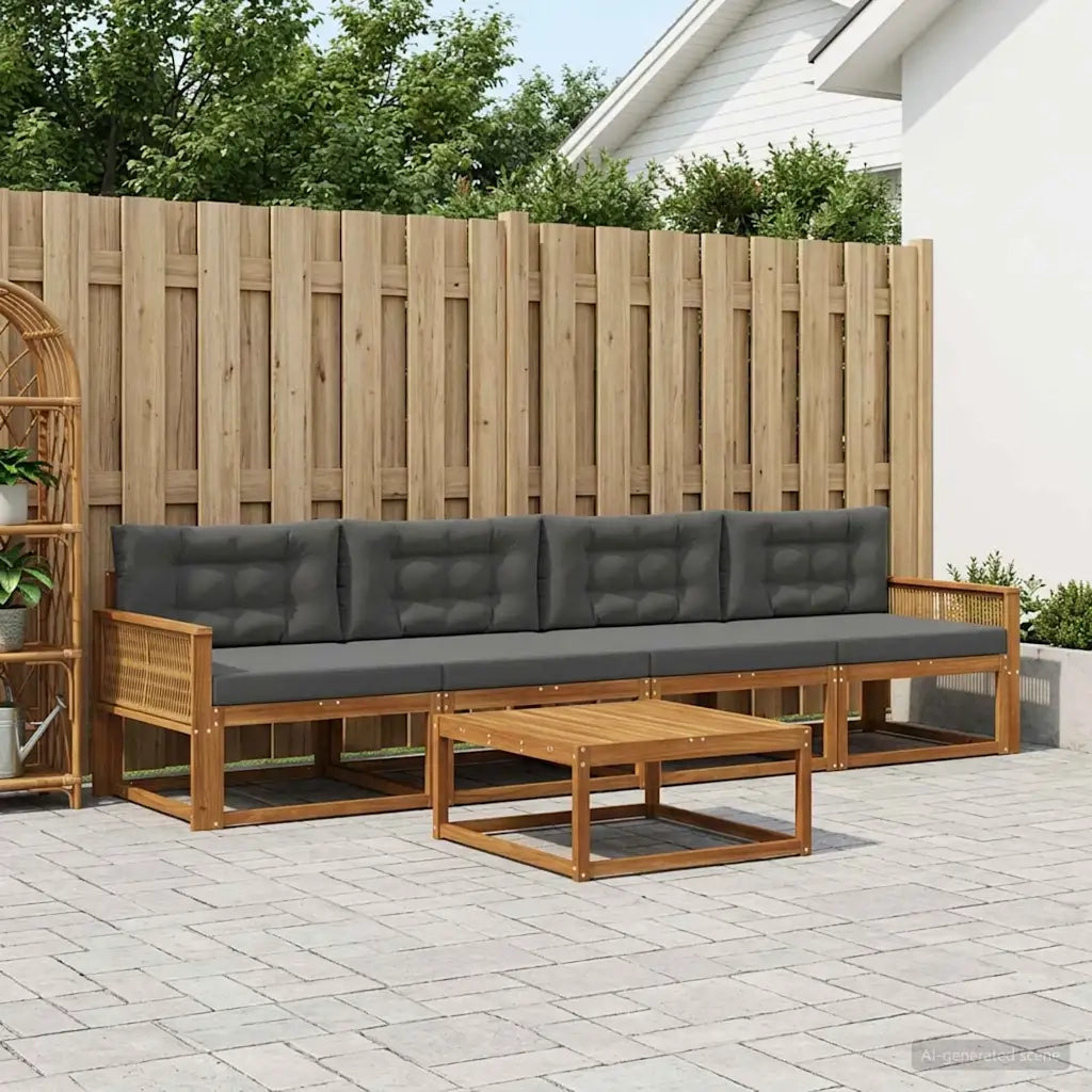 Set di divani da esterno con cuscino 5 pcs Naturale e Antracite