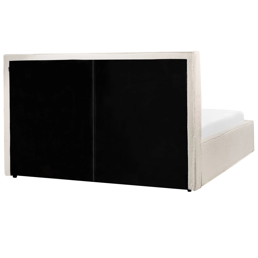 Letto king size 160 x 200 cm Bianco Sporco Rivestimento in bouclé Ottomana di contenitore Telaio a doghe Camera da letto moderna contemporanea