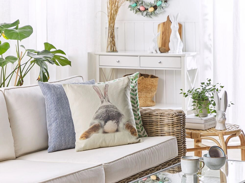 Set di 2 cuscini decorativi in cotone tortora stampa coniglietto pasquale 45 x 45 cm quadrati