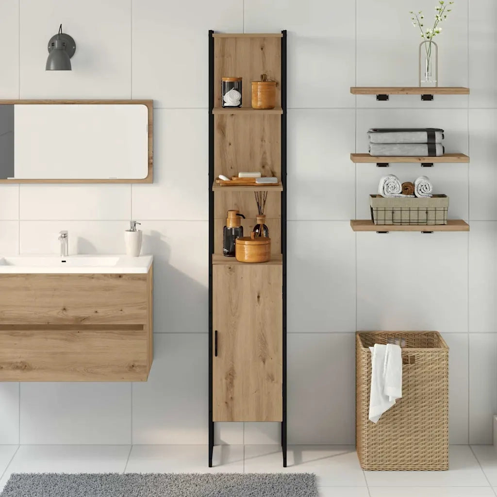 Mobile da Bagno | Armadio da bagno con porta rovere artigianale 33 x 33 x 185,5 cm