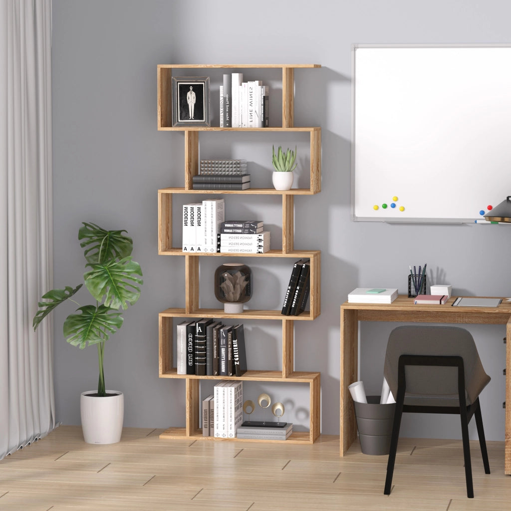 Libreria Zig Zag Design Moderno ¨C zephmum ¨C 80x23x192 cm 6 Livelli Colore Quercia Chiaro