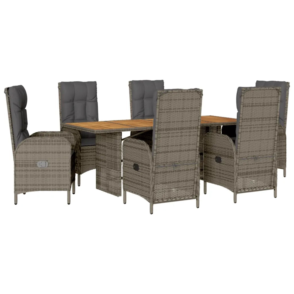 Set da Pranzo da Giardino 7 pz con Cuscini in Polyrattan Grigiocod mxl 90547
