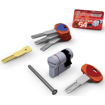 MEZZO CILINDRO SAGOMATO EVO K64 HAND SECUREMME  CROMO SATINATO CHIAVI 3 MM 50 40+10