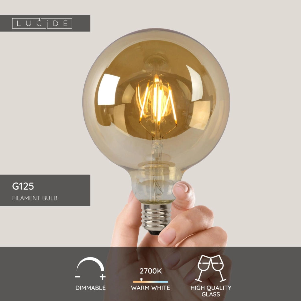 Lampadina LED filamento E27 ambra sferica 8W Lucide
