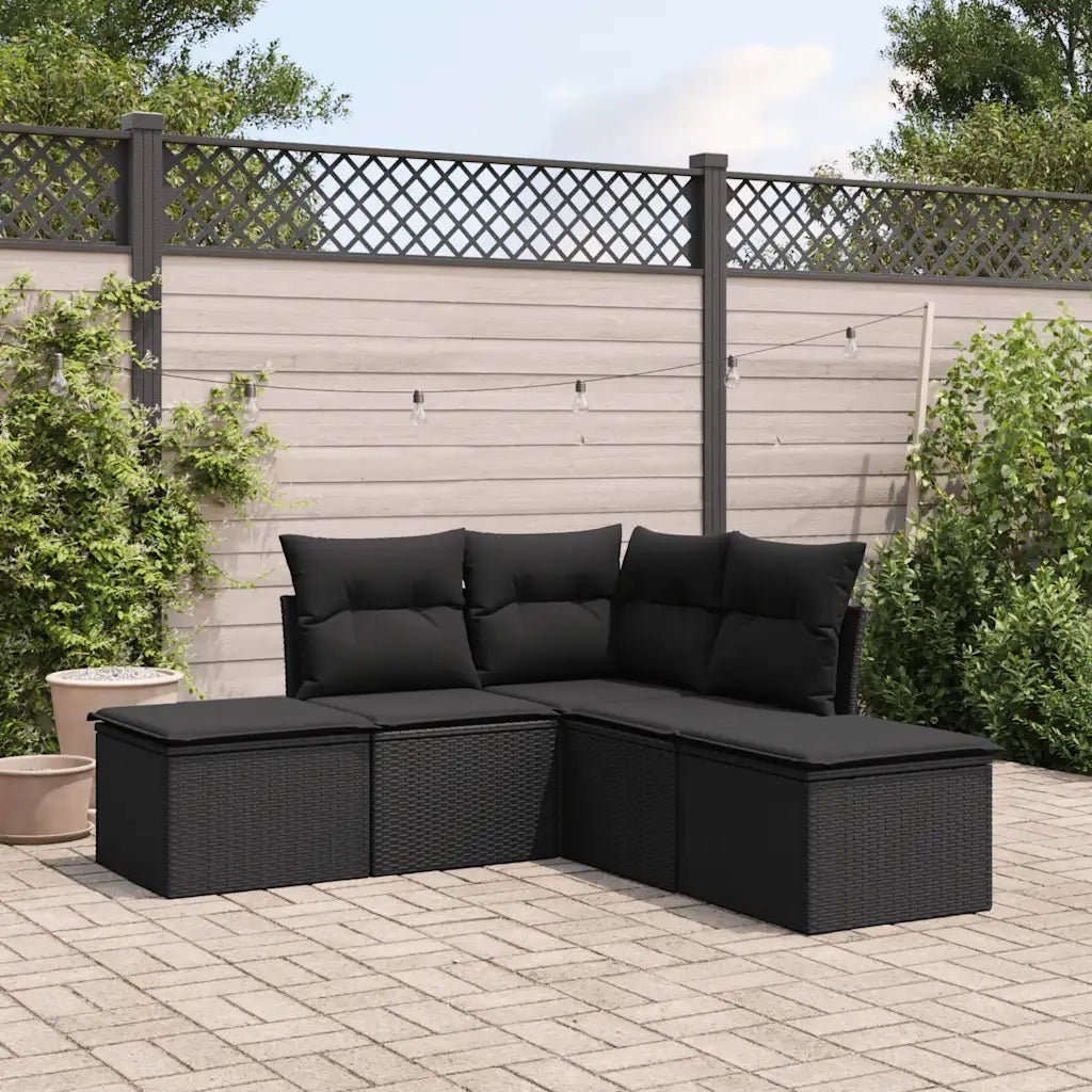 Set Divani da Giardino 5 pz | Set Salotto da Giardino con Cuscini in Polyrattan Nero