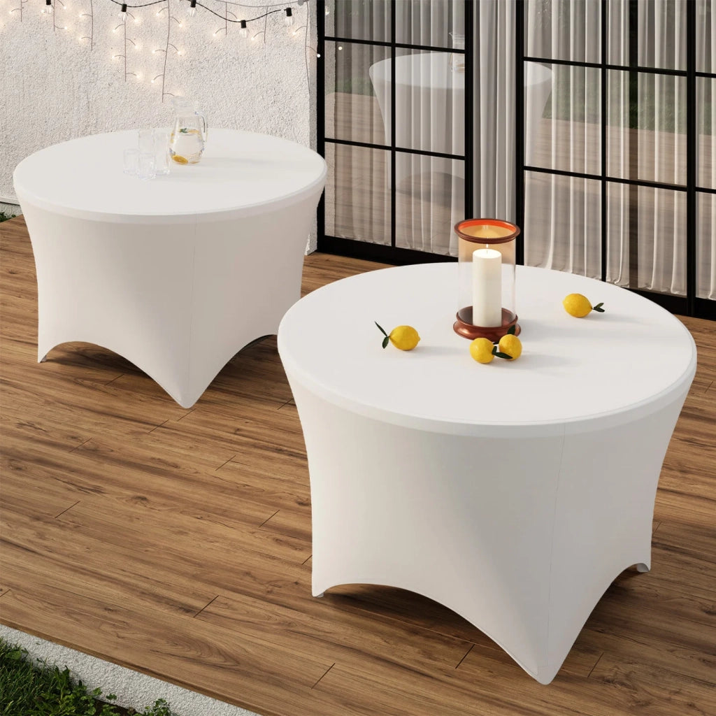 IDMarket - Tavolo rotondo pieghevole portatile da 122 cm per il campeggio o il divertimento con copertura bianca