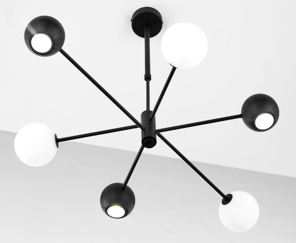 Lampadario MOKA Jupiter nero, 6 luci G9/GU10, sfere
