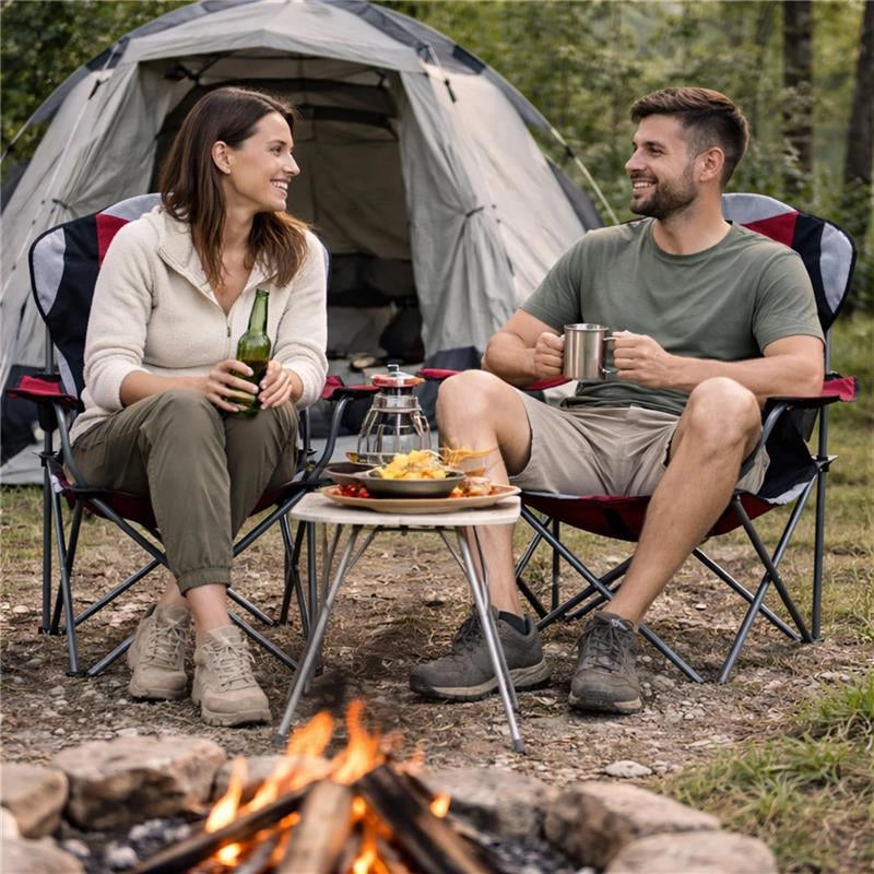 SEDIA DA CAMPING IN TESSUTO ROSSO CON CHIUSURA A FISARMONICA POGGIOLI E PORTA BEVANDE  60X90X105 CM