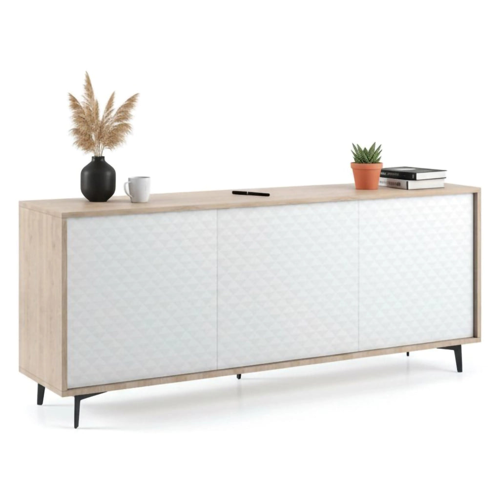 Madia Aminda, Credenza 3 Ripiani Made in Italy, 184x45x77h cm Bianco