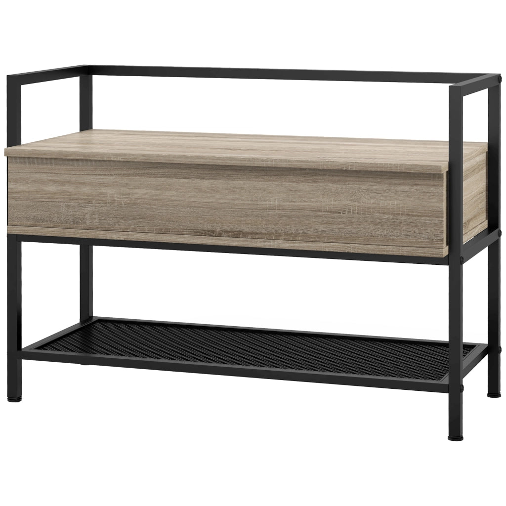 Banco ingresso con tapa abatible e ripiano grigliato ¨C zephmum ¨C rovere 84x39.5x61 cm