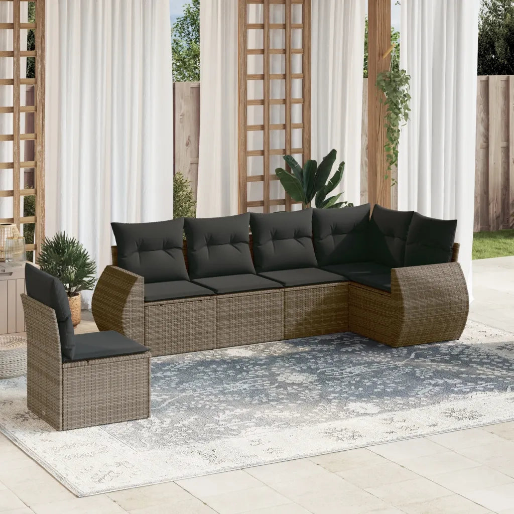 Set Divano da Giardino 6 pz con Cuscini Grigio in Polyrattancod mxl 88693
