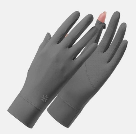 Manopole di protezione solare Ice Silk - Lunghezza 22 cm - Pugno 15 cm - Protezione UV estiva - Antiscivolo touchscreen - Asciugatura rapida - Strato antistatico - Aperture per indice e pollice - UPF 50+ - Ciclismo e corsa in strada